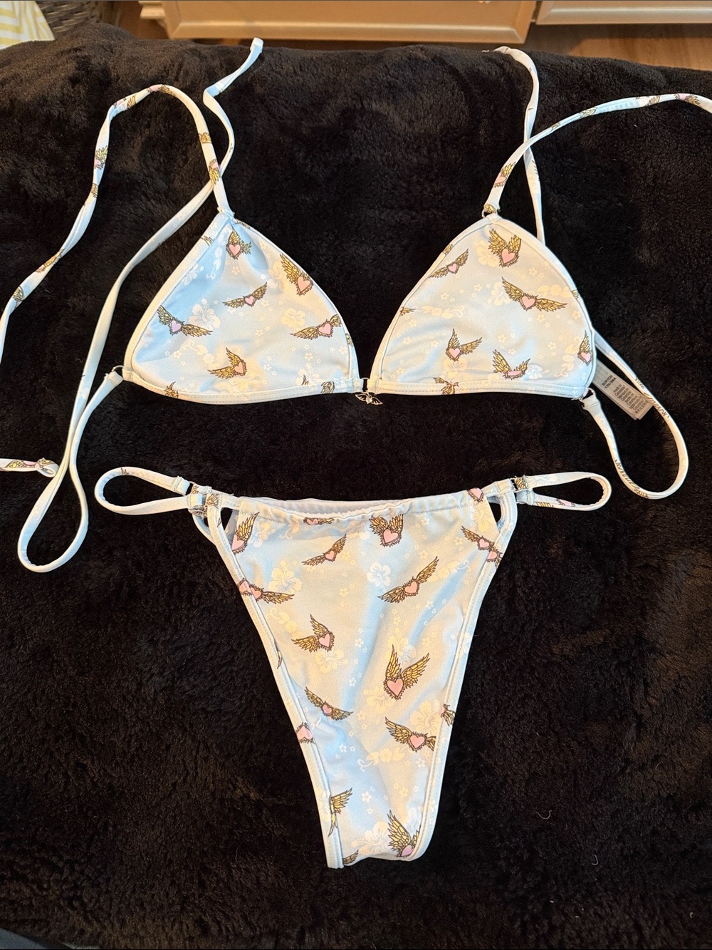 Frankie bikinis Butterfly Print Triangle Bikini Top and Bottom Set size small